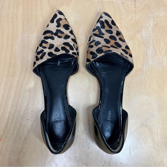 Calvin Klein Leopard Calf Hair Black Patent Pointy Toe d’Orsay Flat Size 11 - Picture 8 of 8